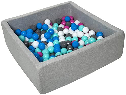 Piscina Infantil para ninos de Bolas Pelotas 200 Piezas, Aprox. 90x90cm (Colores de Bolas: Blanco,Azul,Rosa,Gris,Turquesa)