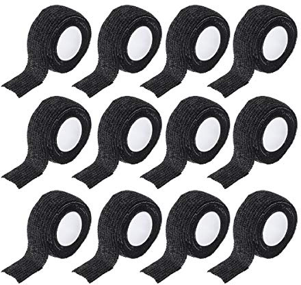 12 rullar självhäftande förband, elastiskt fixeringsbindemedel 2,5 cm x 4,5 m, kohäsiver sportbandage för fingrar, tår och fötter, plåsterrulle för första hjälpen och sport, svart