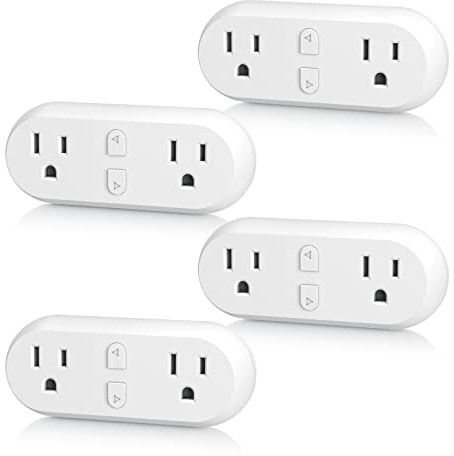 HBN Smart Plug 15A, WiFi&Bluetooth Outlet Extender Dual Socket Plugs Works with Alexa, Google Home Assistant, Remote Control with Timer Function, No Hub Required, ETL Certified, 2.4G WiFi Only, 4-Pack