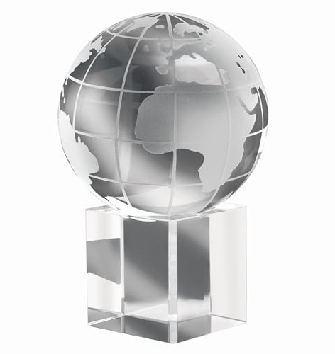 Massivglas Globus Erdkugel Weltkugel Briefbeschwerer Schreibtisch Gadget Kristallkugel mit Ständer in Geschenkbox auch als Prämie, Pokal Auszeichnung