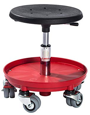 Oswald Transportgeräte Rollhocker Montagehocker, 37-50 cm Sitzhöhe, Ablage, Doppelrollen, rot
