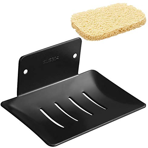 Mczcent Seifenhalter Schwarz Ohne Bohren Edelstahl, Seifenschale Dusche Wandmontage & Selbstklebend Soap Dish Holder Wall Mount für Dusche, Wand Seifenablage Seifehalter für Bad Dusche Badezimmer
