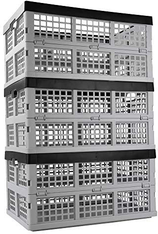 Ucake 34 L Foldable Plastic Collapsible Crate, Stackable Storage Crate, 3 Packs
