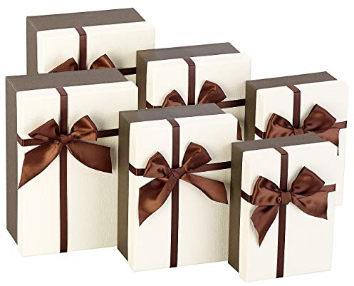 Your Design Geschenk Karton: 6er-Set edle Geschenk-Boxen mit brauner Schleife, 3 Größen (Geschenkboxen Taufe, Geschenkkarton-Set, Papier)