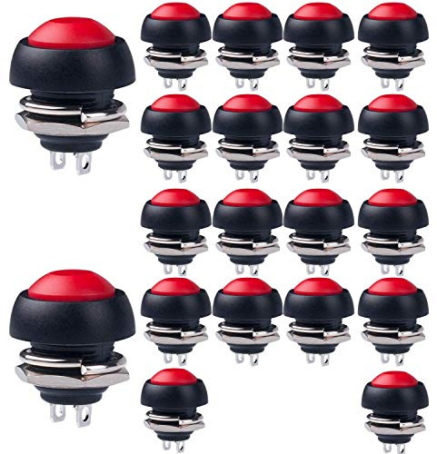 RUNCCI-YUN 20 Stücke 12mm Rot Wasserdicht Momentan Mini Druckknopf, SPST EIN-AUS AC 250V/3A, Rund Drücken Taster für Autotrompete, PC, Tischlampe, Haustürklingel
