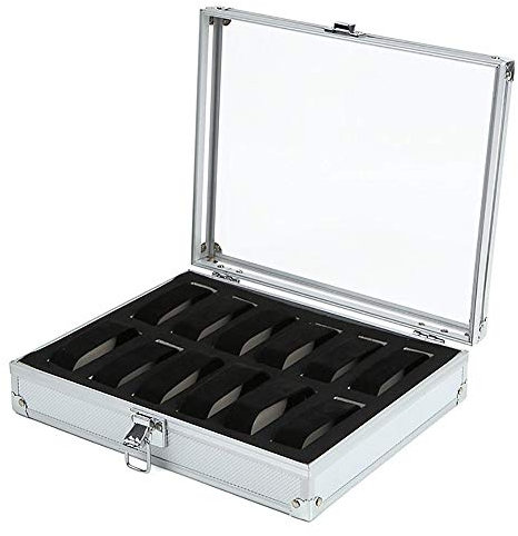 LJJ Uhrenbox 12 Uhren, Uhrenkoffer mit Schloss, 26 x 21 x 6 cm