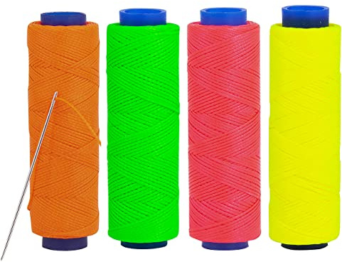 Shelver Gewachster Faden, 1 mm dick, starker Faden f眉r Leder, schwere Stoffe, Polsterm枚bel, Schuhe, Taschen, DIY, , 4 x 100 Meter (Neon-Set)