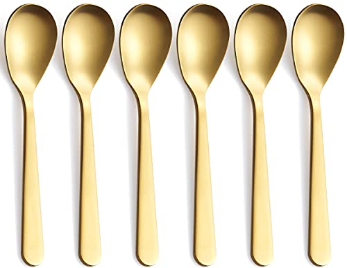 FULLYWARE Matt Gold Demitasse Espresso Löffel, Edelstahl Satin Finish Kaffeelöffel, Mini Teelöffel, Zuckerlöffel, 11,9 cm, 6 Stück