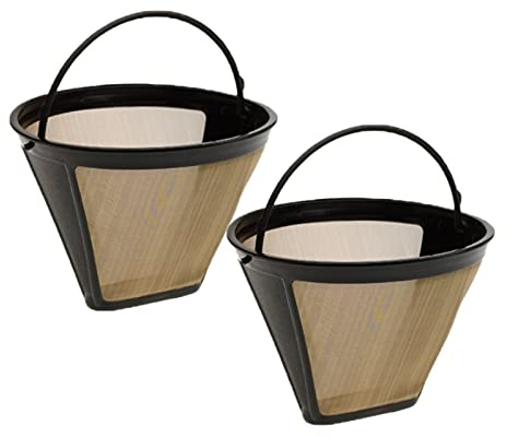 Hoshisea 2 stycken permanenta kaffefilter, återanvändbara permanenta filter, gyllene filter av rostfritt stål, återanvändbart filter, används för filtrering av kaffe och te (guld)