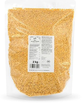 KoRo - Lentilles jaunes bio divisées 2 kg - Temps de cuisson court - Qualité bio - Sans colorant, ni arôme, ni conservateur artificiel - Vegan - Haute teneur en protéines et en fibres alimentaires