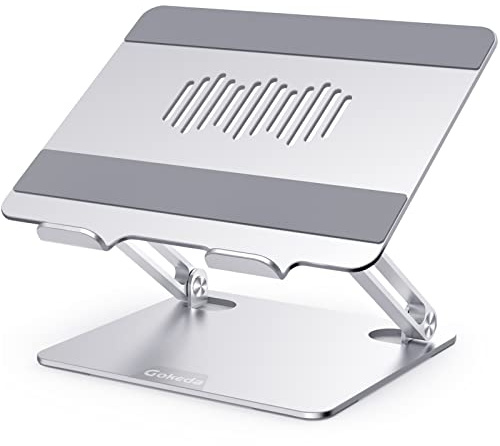 GOKEDA Laptop Stand, Ergonomic Aluminium Alloy Computer Stand for desk, Multi-Angle Adjustable Laptop Riser with Heat-Vent Compatible for Macbook Air/Pro, Dell, HP, Lenovo, More 10-15.6 Laptops