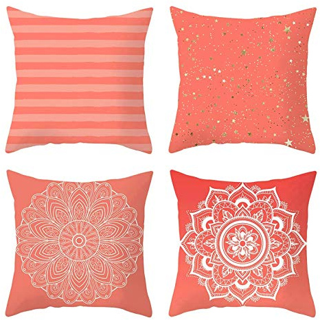 Ayoiow 4 Fundas de Cojin Funda de Cojín, Fundas Cojin 40x40cm Patrón de Mandala de Rayas de Estrellas Set 7