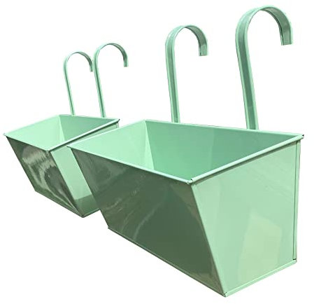 Selections Metal Railing Planters Sage Green Outdoor Balcony Hanging Pots - Pack of 2