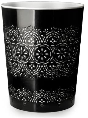 Blue Canyon Flora Waste Bin, Trash Bin for Home, Bathroom, Bedroom or Office, Slim Waste Basket Fits Under Desk/Sink, Indoor Outdoor Double Walled Heavy Plastic Dustbin to Hold Waste, Black