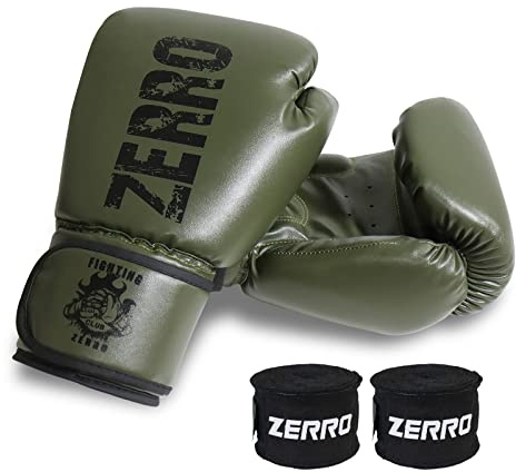 ZERRO Guantoni da Boxe in Pelle PU per Donna e Uomo. Guanti Allenamento e Sparring per Muay Thai, Kickboxing, Fitness, Pugilato Con due bende da boxe 12 14oz