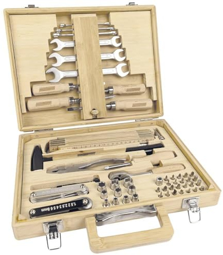 Brüder Mannesmann M29003 Bambus-Werkzeugkoffer, 75-teilig