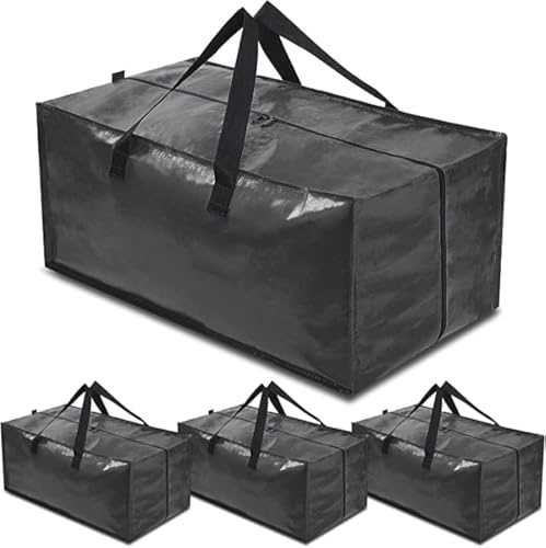 YZK Umzugstaschen Groß 4 Stück mit Rucksackgurten und Reißverschlüssen, Aufbewahrungstasche für Bettdecken Kleidung, Moving Bags für Umzug, Reisen, Camping, Gartengeräte (Schwarz)