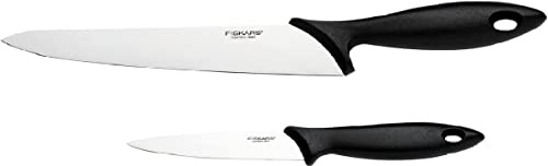 Fiskars Messer-Set, 2-teilig, Küchenmesser (Klingenlänge: 21 cm) und Gemüsemesser (Klingenlänge: 11 cm), Essential, Edelstahl / PP-Kunststoff, Schwarz, 1065582
