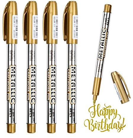 Vesaneae 4 Stück Gold Silber Metallic Marker Stifte Set,Glänzende Highlight Marker Stifte,Permanente Acrylmarker für Kartenherstellung Malerei Album (Gold)