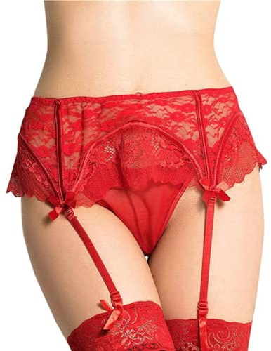 Satohom 3 pezzi Reggicalze sexy da donna trasparente con 4 clip regolabili G-string reggicalze corsetto in pizzo a vita alta perizoma per calze lingerie giarrettiere(Reggicalze+Perizoma+calze)
