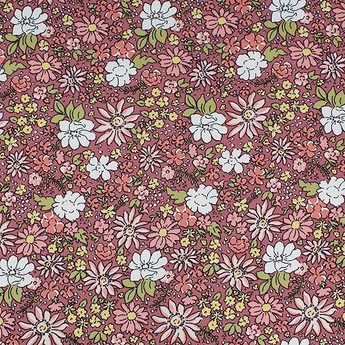 French Terry Stoff Blumen, ungeraut | ab 50cm x 150cm (dunkelbeere)