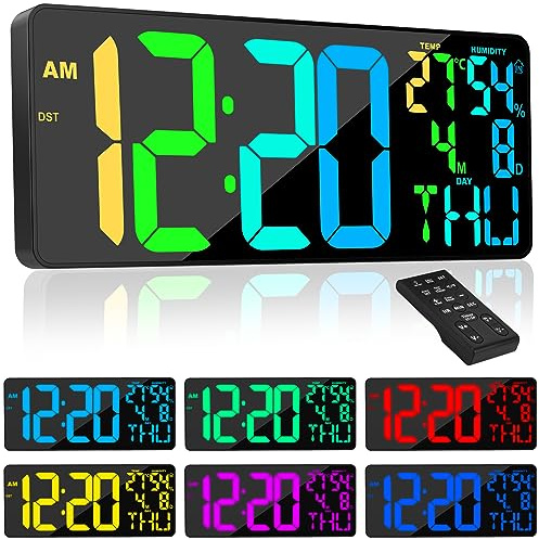 Xflyee [Oversized] 18 Digital Wall Clock Large Display, 11 RGB Color Changing Large Digital Wall Clock with Remote, Date, DST, Temperature, Auto Brightness Digital Alarm Clock for All Spaces Use