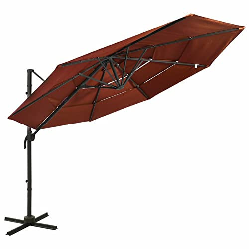 Homgoday Ombrellone a 4 Livelli con Palo in Alluminio Terracotta 3x3 m, Ombrellone da Giardino Spiaggia, Pesca Esterno Antivento Portabile per Balcone Terrazzo Esterno Piscina