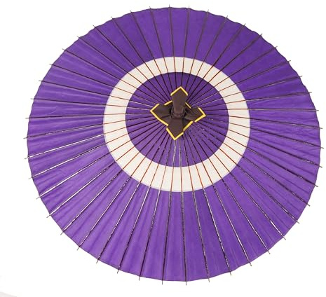 山本竹細工屋 （YAMAMOTOTAKIZAYIKUYA) Asian Home Rainproof Handmade Japanese Oiled Paper Umbrella Parasol Half Openable 29.5inch (purple&white)