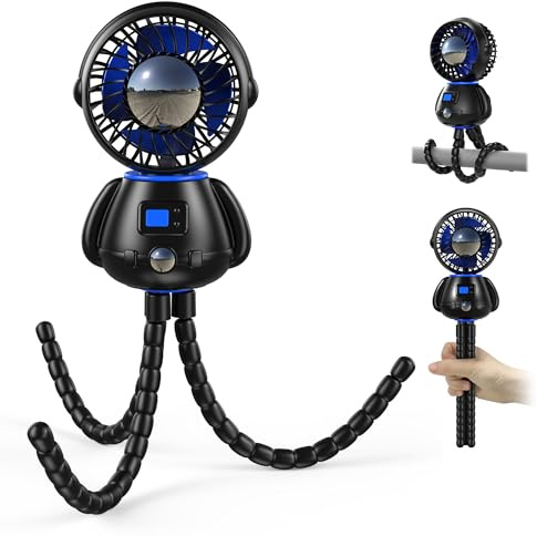 Koonie Portable Stroller Pram Fan, Baby-Safe Clip-on with Detachable Flexible Tripod, Rechargeable Battery-Operated, 3-Speeds, 270° Rotation - Ideal for Car Seats, Cribs, Treadmills, Travel (US-F9101)