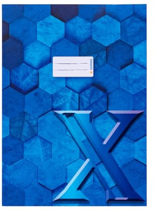 HERMA 20085 Heftumschlag A4 Karton Blau, 10 Stück, veredelte Hefthülle mit Beschriftungsfeld aus stabilem & extra starkem Papier, Heftschoner mit Hexagon Muster Motiv für Schulhefte, farbig
