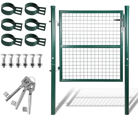Cecaylie Cancello da giardino, 100 x 100 cm, in acciaio zincato, porta da giardino per recinzione, cancello da giardino, con manico in acciaio inox e 3 chiavi, colore: verde