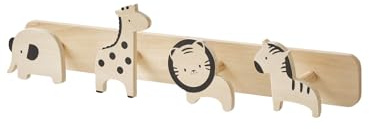 VERTBAUDET Garderobenständer mit Kleiderhaken Jungleboistiere aus Holzfaser, 4 Holztiermotive als Kleiderhaken: Elefant, Giraffe, Löwe, Zebra, Wandmontage, Maße: 48 cm x 10,5 cm