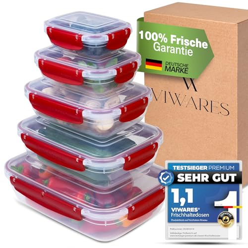 Viwares Frischhaltedosen Set - 5 Aufbewahrungsboxen Mit Deckel für Küche und Lebensmittel - Praktisches Mikrowellengeschirr - Meal Prep Boxen