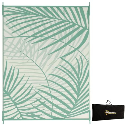 Outsunny Outdoor-Teppich mit Tragetasche Wendeteppich 365 x 274 cm Grün | Kunststoffteppich, Wasserabweisender Balkonteppich, für Camping, Terrasse