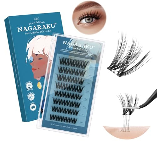 NAGARAKU Wispy Volume Selbstklebende Wimperncluster 40 Fans C 10-16mm | Wispy Look, Ein-Schritt-Anwendung Ohne Kleber & Entferner Wiederverwendbar Weich 0.07mm Dünnes Band Wispy Volumen Effekt