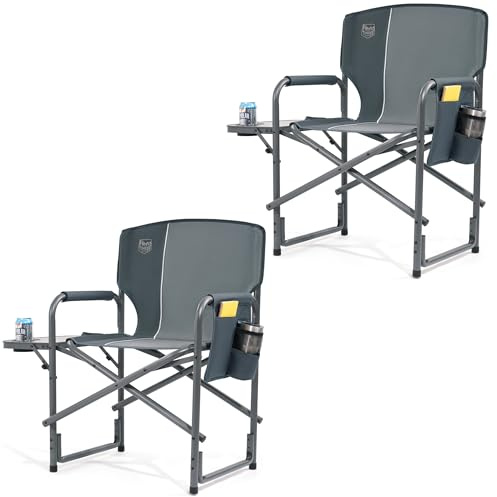 TIMBER RIDGE Campingstol med 2 delar, hopfällbar 180 kg, regissörsstol, vikbar med sidobord, fiskestol med sidoficka, mugghållare, bärbar, ultralätt, 3,3 kg, för camping, fiske, strand, picknick