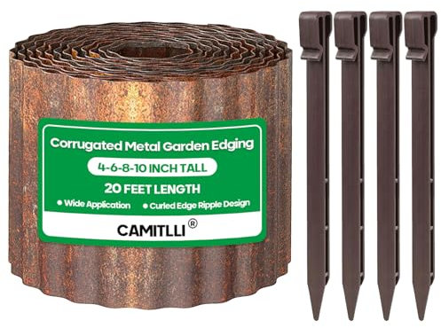 Camitlli Garteneinfassung, stabile Landschaftseinfassung für Hochbeete und hohe Rabatten mit 4 Gartenankerpfähle, gewellte Garteneinfassung für Rasen, DIY-Blumenbeete, 3 x 6 m