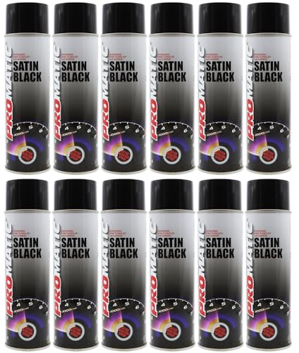 PROTOUCH 12x Promatic Satin Black Spray Paint, 500ml, Fast Drying, Weather/UV Resistant, Scratch/Impact Resistant