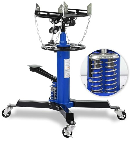 JustSmart Dual Plunger Hydraulic Transmission Jack 1322lbs Capacity, 33.5-69 High Lift 2-Stage Hydraulic Telescoping Jack, Trans Jack Stand with 8MM Non-Slip Pad, Foot Pedal & Swivel Wheel, Blue