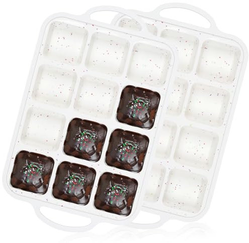 Vinino Silicone Brownie Pan With Dividers, 2 Pack Mini Loaf Pan for Baking Individual, Nonstick 12 Cups Square Muffin Cupcake Pans with Metal Reinforced Frame-Cream