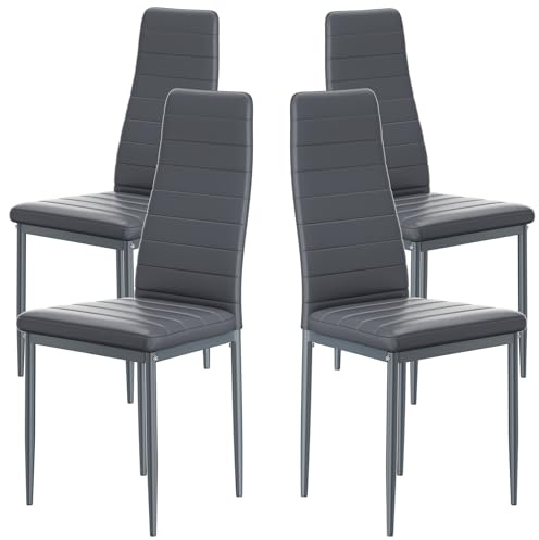 buybyroom Sillas de Cocina de 4 Piezas, Silla de salón con Costuras Decorativas, sillas Grises para el Comedor, para el máximo Confort, para decoración de Comedor, Cocina y Oficina, Gris