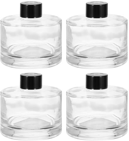 sourcing map 4pcs 200ml/6.8oz Empty Glass Diffuser Bottle 3.2 x 3.3 Refillable Fragrance Accessories Aromatherapy Jar Container for Replacement Reed Diffuser DIY Home Bathroom Transparent