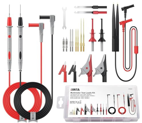 BINTA 25PCS Silicone Multimeter Test Leads Kit with Replaceable Test Probes 4PCS Large/Medium Alligator Clips Tweezer, Professional Leads Kit for Industrial Car Home | Professional Test Leads with Replaceable Probes, Alligator Clips & Tweezer for Industrial Automotive Home Electrical Testing