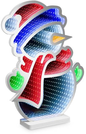 Idena 30552 - LED Infinity Mirror Schneemann, ca. 35 x 8 x 45 cm, Deko Lampe mit 246 SMD-LEDs und 3D Effekt, Weihnachtsdeko für Innen, mit Netzteil und 3 m Zuleitung