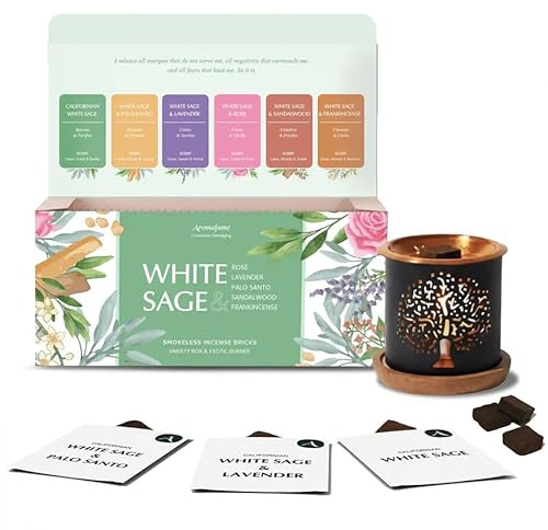 Juego de regalo de ladrillo de incienso sin humo de salvia blanca y quemador de árbol de la vida Aromafume