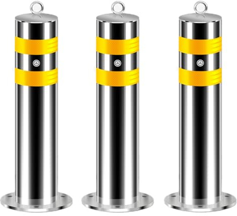 Sicherheitspoller, Absperrpfosten Mit Reflexstreifen, Parkplatzsperre Pfosten, Rammschutz-Poller, Aus Edelstahl, Geeignet Für Verkehrskontrolle Und Menschenmengenmanagement(Silver (3pcs))