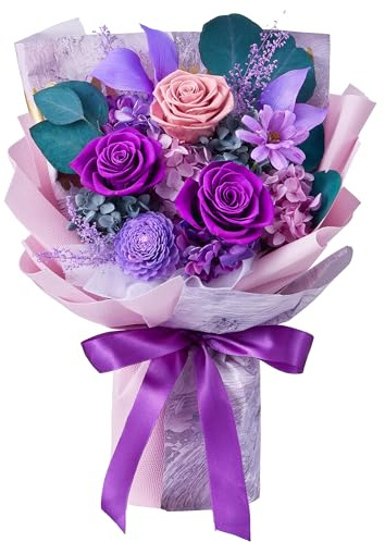 Eterfield Flowers for Delivery Prime, Mother's Day Forever Flowers Bouquet, Preserved Roses and Purple Flowers Birthday Gifts for Her Women Wife Mom Grandma Anniversary Valentines Day Christmas