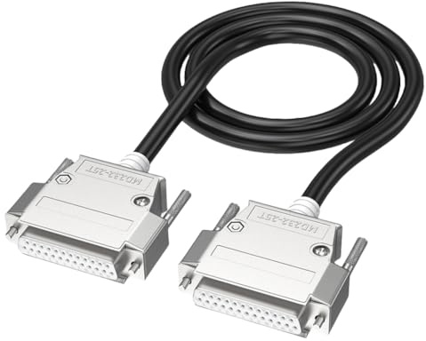 Flexibles RS232 DB25 Verlängerungskabel mit Stecker und Buchse, 26 AWG, verzinntes Kupfer, Folie und Geflecht, doppelt geschirmt, Schwarz