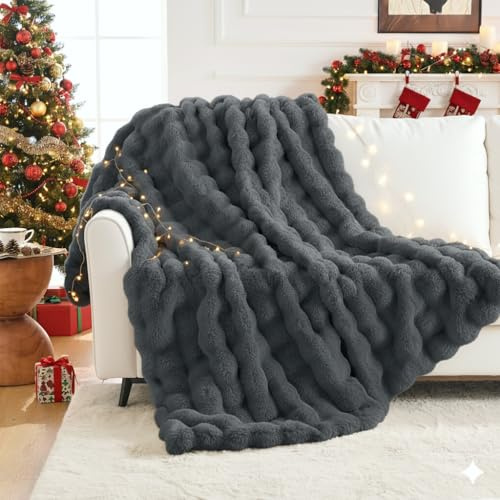 IKALIFE Coperta Pelliccia Sintetica Matrimoniale - Coperta Invernale Ultra Morbida Pelosa Plaid Pelliccia Finta Calda Extra Large per divano camera letto, 150 x 200 cm Grigio