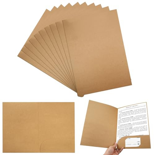10 Stück Kraft Dokumentenmappe Mappe mit Tasche, 350g/m² Dicker Präsentationsmappe A4, Dokumentenmappe A4 Pappe für Zu Hause Schule Büro Meeting Dokumentenspeicherung und Organisation (310x220mm)